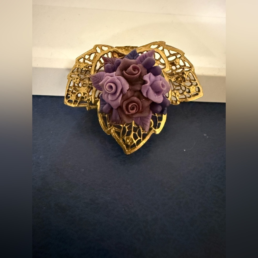 Gold and Purple Floral Brooch